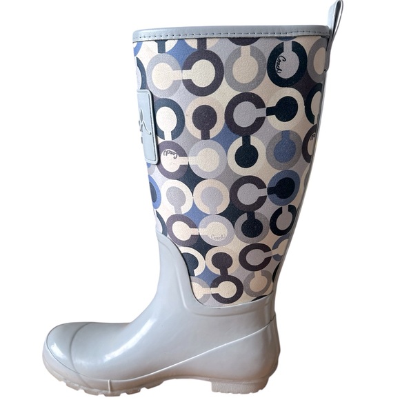 COACH Women’s “Signature C” Tall Rain Boots Grays, Blues & Cream | Pearl Size 7B - Picture 1 of 11